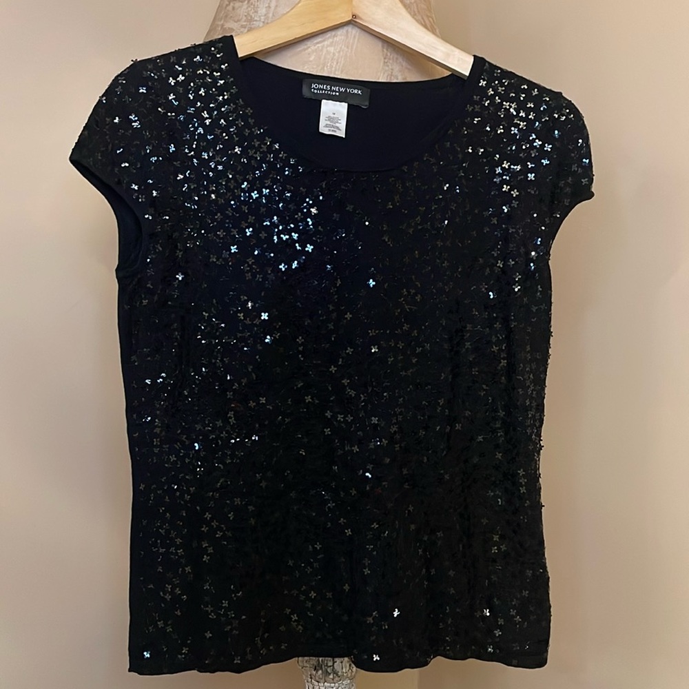 Jones New York Black Sequence Blouse NWOT